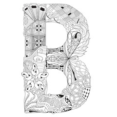 Letter B for coloring. Vector decorative zentangle object