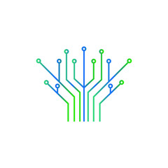 Digital tree - vector logo template concept illustration in flat style. Computer network technology sign. Vector tech tree icon