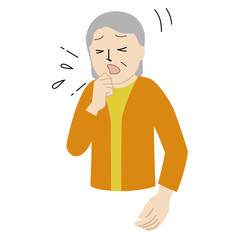 Illustration of a Senior woman who is coughing terribly.