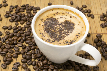 cup of coffee with coffee beans