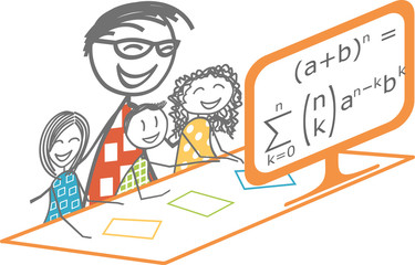 A parent makes his children work through a computer-based distance learning course