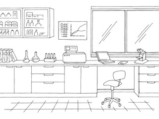 Laboratory graphic black white interior sketch illustration vector