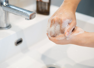 Hand washing with highgiene soap