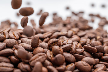 brown background of coffee grains in dropcopy space.