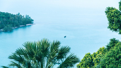 Clear blue tropical ocean with exotic islands