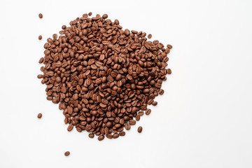coffee beans close up on a white isolated background,copy space.