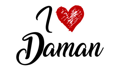 i love Daman Creative Cursive Typographic Template with red heart.
