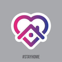 Stay at home symbol. Heart and house vector icon. Stayhome campaign for pandemic coronavirus outbreak prevention.