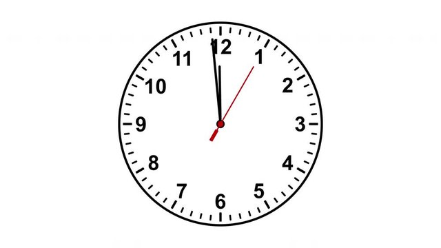 Analog clock countdown 60 seconds to midnight, alpha channel, 4K 60 fps