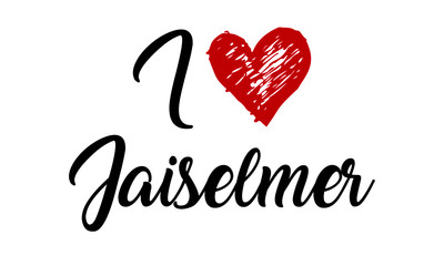 i love Jaiselmer Creative Cursive Typographic Template with red heart.