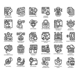 Set of confidential information thin line and pixel perfect icons for any web and app project.