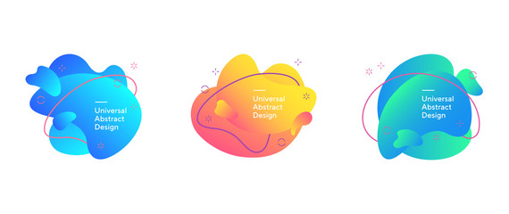 Abstract overlaid fluid shapes set. Gradient dynamic forms, flowing liquid, flux lines. Trendy futuristic design for banners, flyers, posters, logos