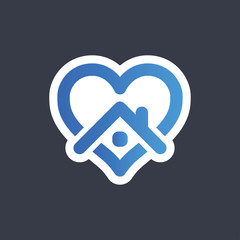 Stay at home symbol. Heart and house vector icon. Stayhome campaign for pandemic coronavirus outbreak prevention.