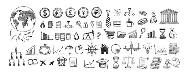 Hand drawn business symbols. Management concept with Doodle design style. © Tatiana