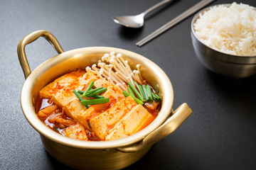 ‘Kimchi Jjigae’ or Kimchi Soup with Soft Tofu or Korean Kimchi Stew