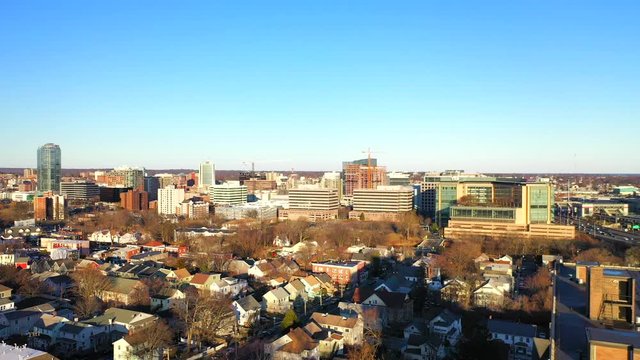 Scenic Aerial Shot of the New Haven, CT City Skyline