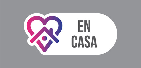 Stay at home icon and message in spanish language. Heart and house pictogram for social media in quarantine times for coronavirus pandemic outbreak.