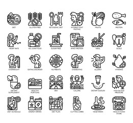 Set of diet thin line and pixel perfect icons for any web and app project.