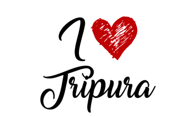 I Love  Tripura red heart and Creative Cursive Typographic Template.