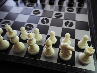 Chess pieces battling against  COVID-19 