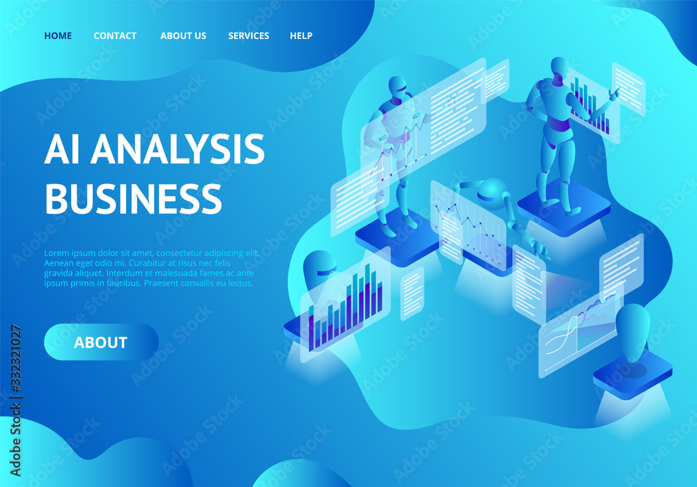Poster ai analysis business concept card landing web page template. vector