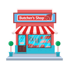 Cartoon Color Butcher Shop Store Concept. Vector