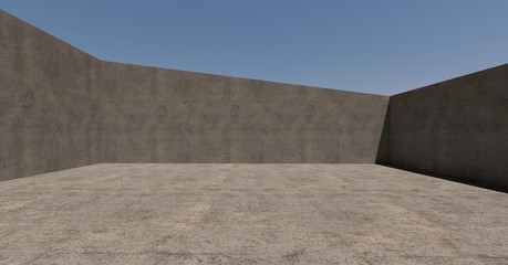 oblique concrete wall 3d image 2
