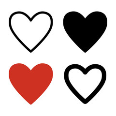 Set heart icons, concept of love. Vector illustration of flat design.