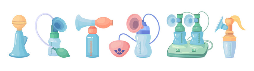 Breast pump vector cartoon set icon. Vector illustration equipment for breastfeeding on white background. Cartoon set icon breast pump.