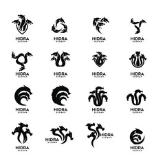 collection of hydra logo black icon design vector illustration - obrazy, fototapety, plakaty