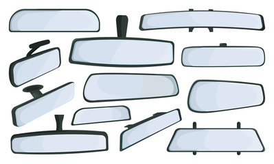 Rear view mirrors isolated cartoon set icon. Vector cartoon set icon rearview . Vector illustration rear view mirrors on white background.