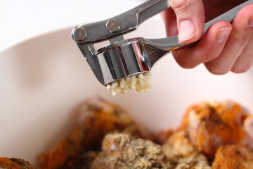 Garlic crushed using a garlic press