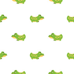 Cute background. Seamless pattern with funny crocodiles on white background. Illustration in flat style. Vector 8 EPS.