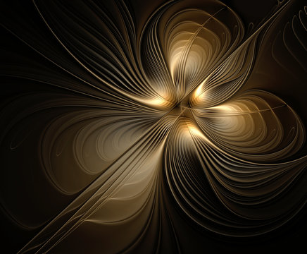 Fototapeta Golden fractal flower on a black background. Fantasy