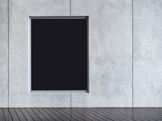 Mock up banner blank digital board on grey cement wall Indoor modern building