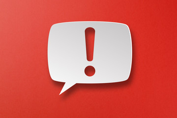 Exclamation mark with speech bubble on red background