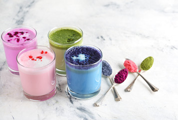 Different types of colored latte