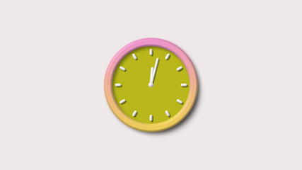 Amazing yellow color 3d wall clock,clock icon,White background 3d wall clock