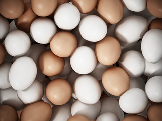 White and yellow eggs background. 3D illustration