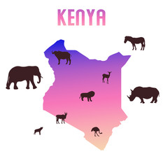 Color Kenya map silhouette vector white isolate