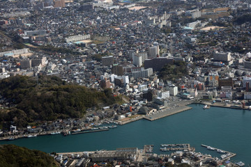 Obraz premium Port rybacki w mieście Shimonoseki w prefekturze Yamaguchi