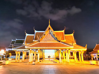 Fototapeta na wymiar Beautiful night view on the Ratchanaddaram temple in Bangkok, Thailand.