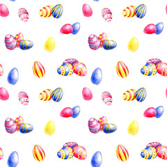 seamless pattern with watercolor drawing easter eggs