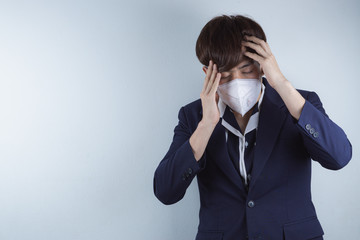 The business man coughing flu from coronavirus and pm 2.5. Coronavirus and Air pollution pm 2.5 concept.