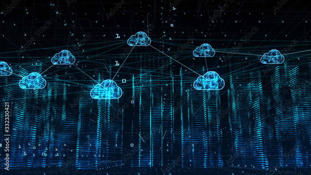 Poster digital city, digital cyberspace, digital data network cloud computing connections concept