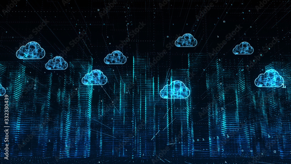 Poster digital city, digital cyberspace, digital data network cloud computing connections concept