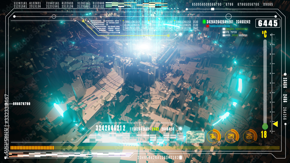 Poster Digital technology abstract background, Hi-Tech futuristic user interface head up display screen with digital data and information display. Computer desktop display screen concept