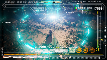 Digital technology abstract background, Hi-Tech futuristic user interface head up display screen with digital data and information display. Computer desktop display screen concept