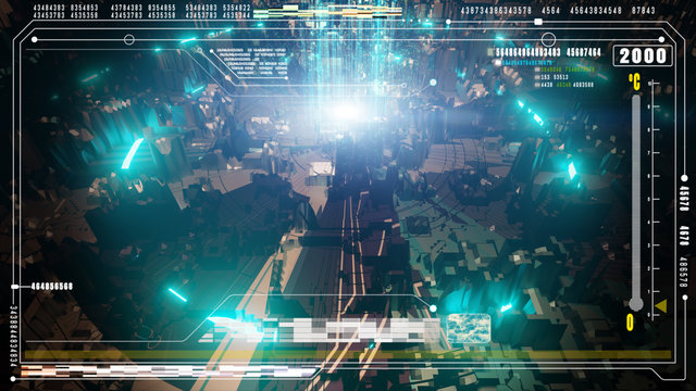 Digital technology abstract background, Hi-Tech futuristic user interface head up display screen with digital data and information display. Computer desktop display screen concept