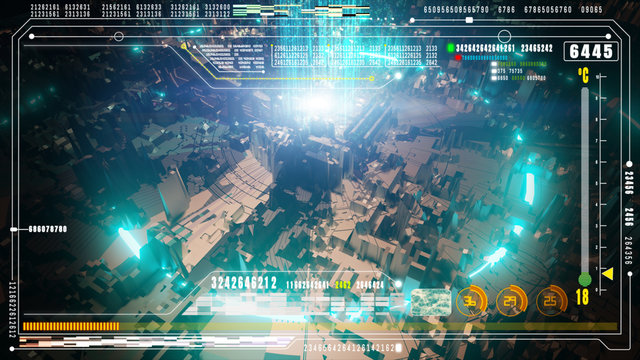 Digital technology abstract background, Hi-Tech futuristic user interface head up display screen with digital data and information display. Computer desktop display screen concept
